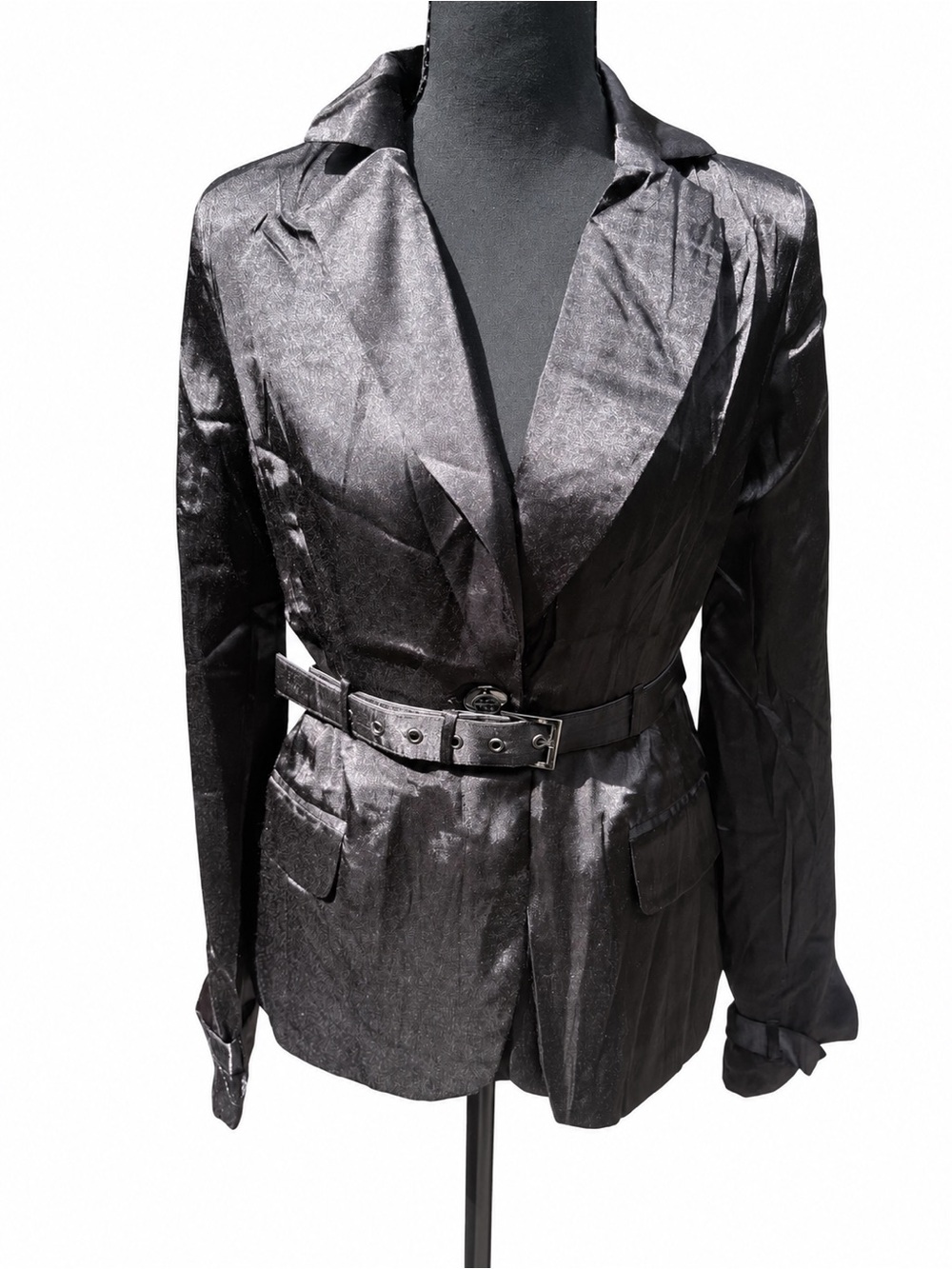 Moon Collection Shimmery Black Belted Blazer - Picture 4 of 10
